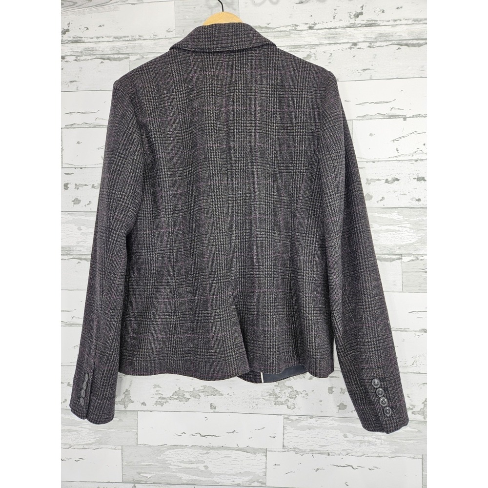 Eddie Bauer Womens Glen Plaid Wool Blend Blazer Jacket Purple Gray Size 12 Tall - Picture 2 of 11